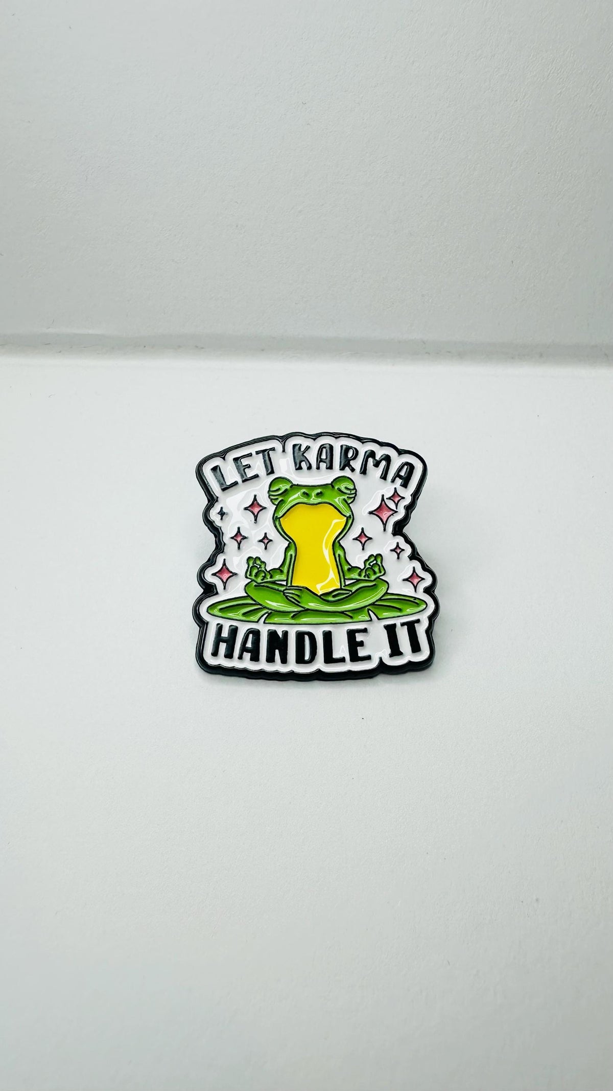 Let Karma Handle It Enamel Pin Cute Frog Meditation Brooch Funny Quote Lapel Badge Jewelry Gift for Friends