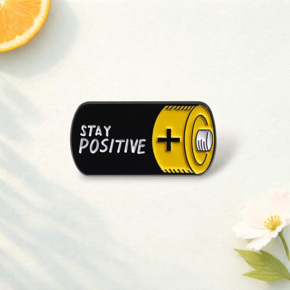 Cartoon Battery Brooch STAY POSITIVE Enamel Pins Creative Funny Design Brooches Shirt Lapel Badges Jewelry Gift for Kids Friends