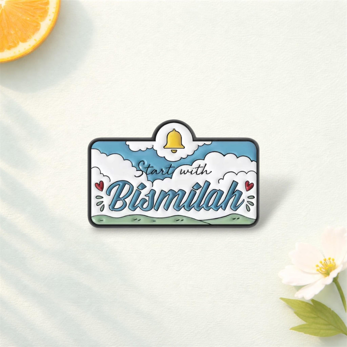 Start with Bismillah Enamel Pins Muslim Islamic Iftar Quran Quote Eid Mubarak Brooch Lapel Badge Jewelry