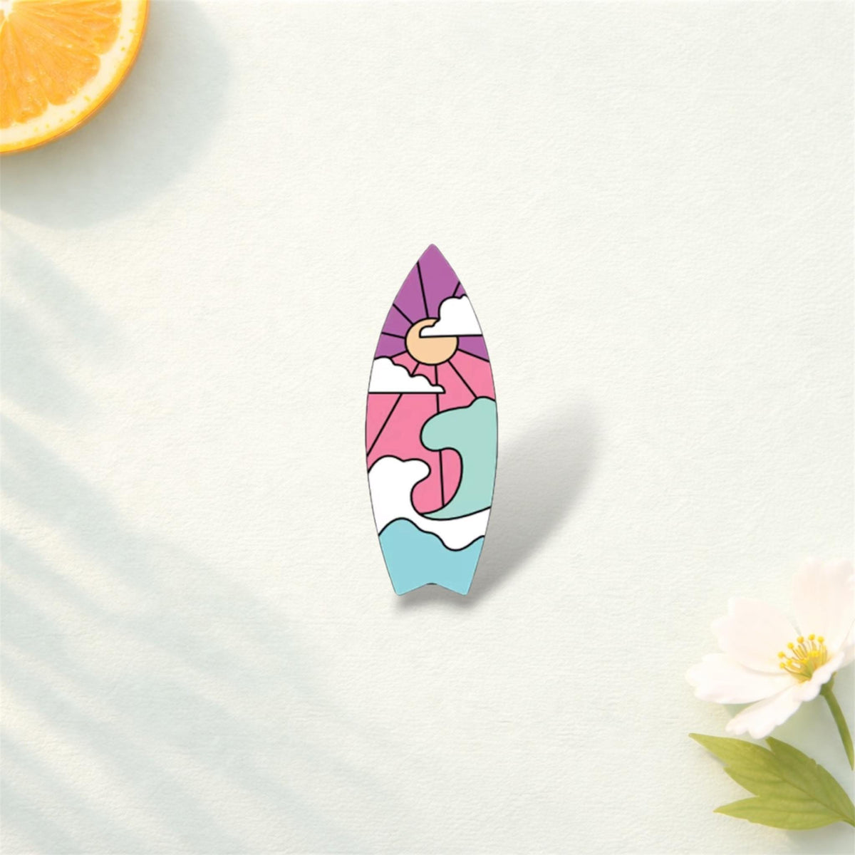Surfboard Enamel Pin – Ocean Wave Sailing Ship Metal Badge – Summer Beach Holiday Lapel Brooch – Cute Surfer Gift Backpack Jacket Accessory