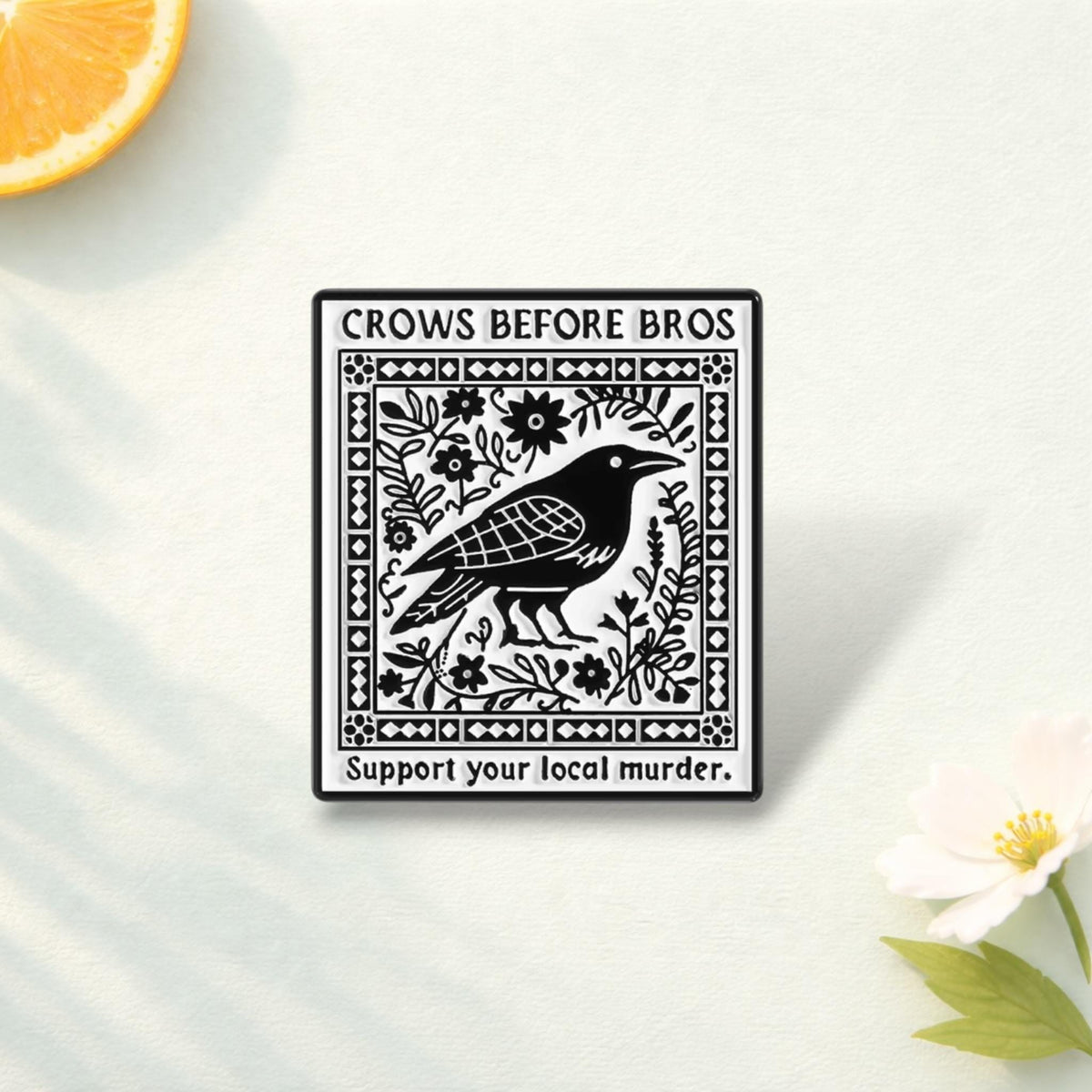 Crows Before Bros Enamel Pin Support Your Local Murder Crow Lover Gift Retro Punk Geometric Brooch Bird Badge Lapel Jewelry