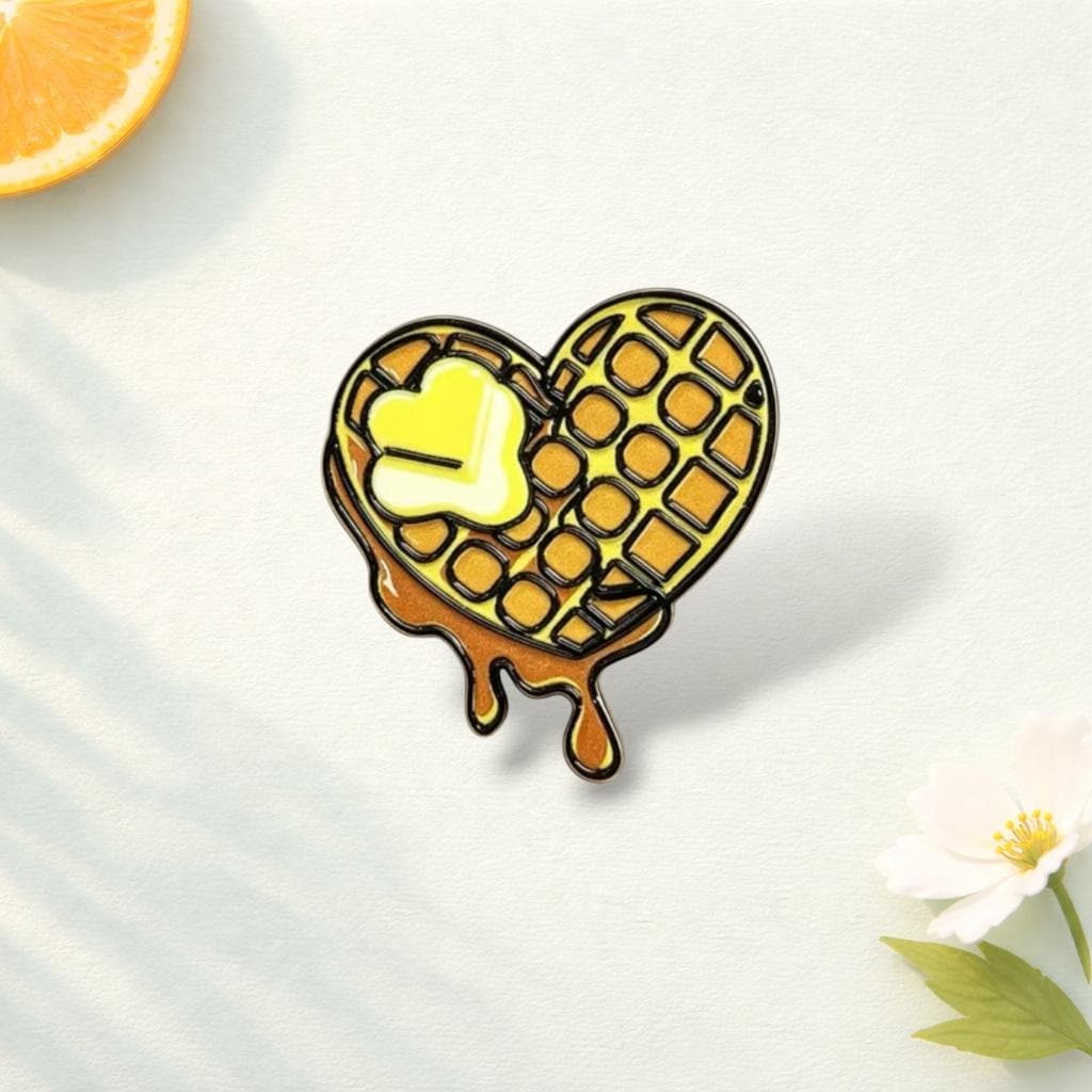 Heart Waffle Enamel Pin, Cute Food Zinc Alloy Brooch with Butter & Syrup