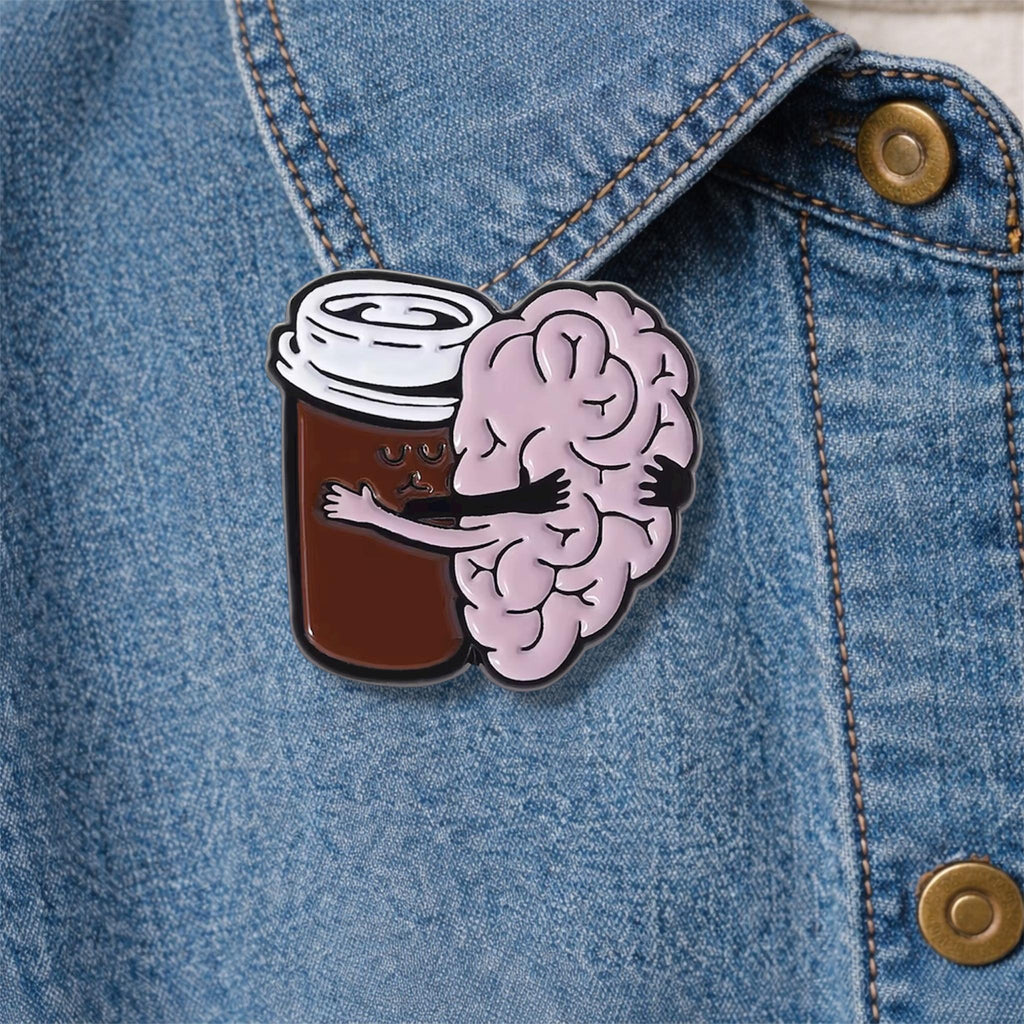 Coffee Is Key to Survival Enamel Pin Cartoon Brain and Cup Brooch Lapel Badge Jewelry Gift for Coffee Lovers