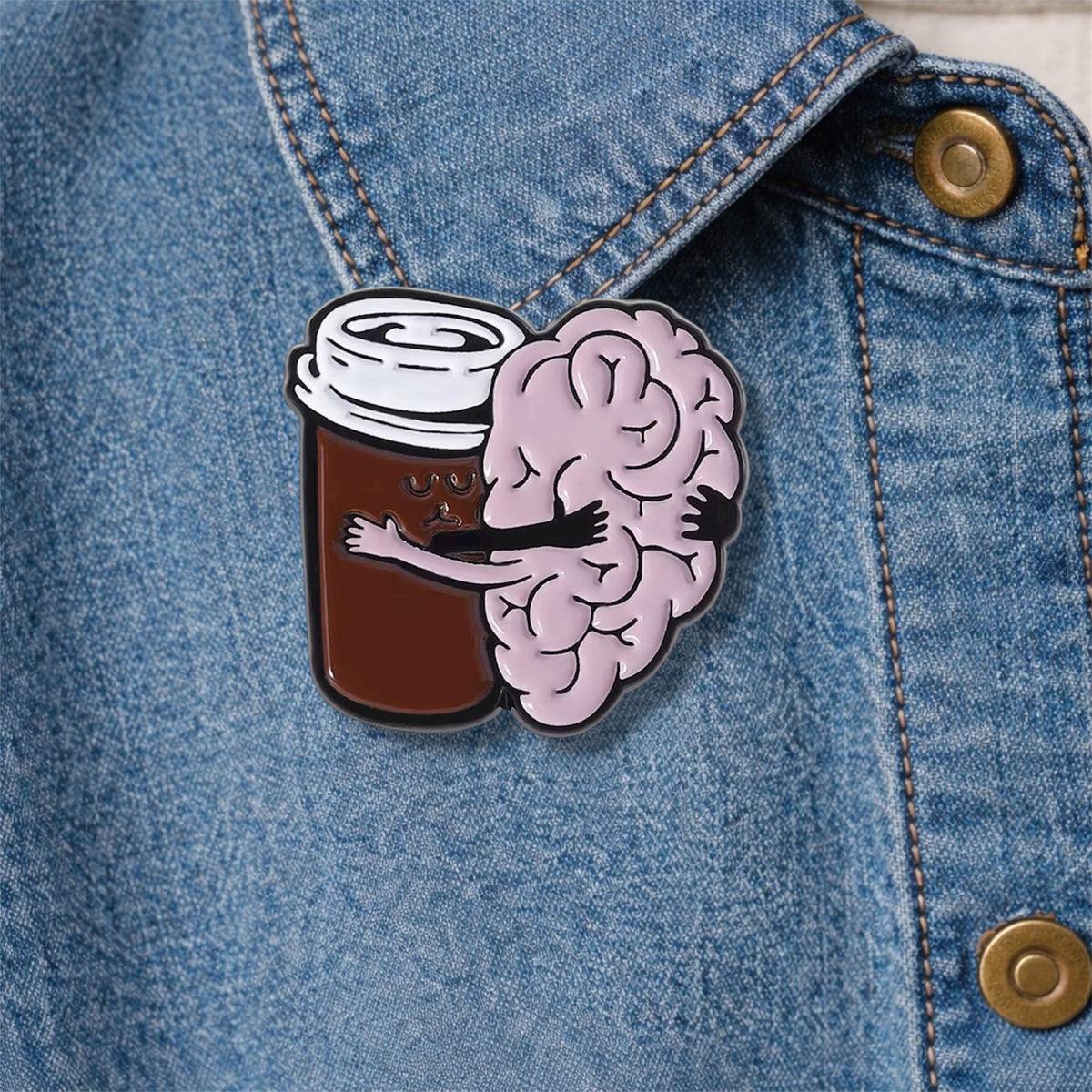 Coffee Is Key to Survival Enamel Pin Cartoon Brain and Cup Brooch Lapel Badge Jewelry Gift for Coffee Lovers