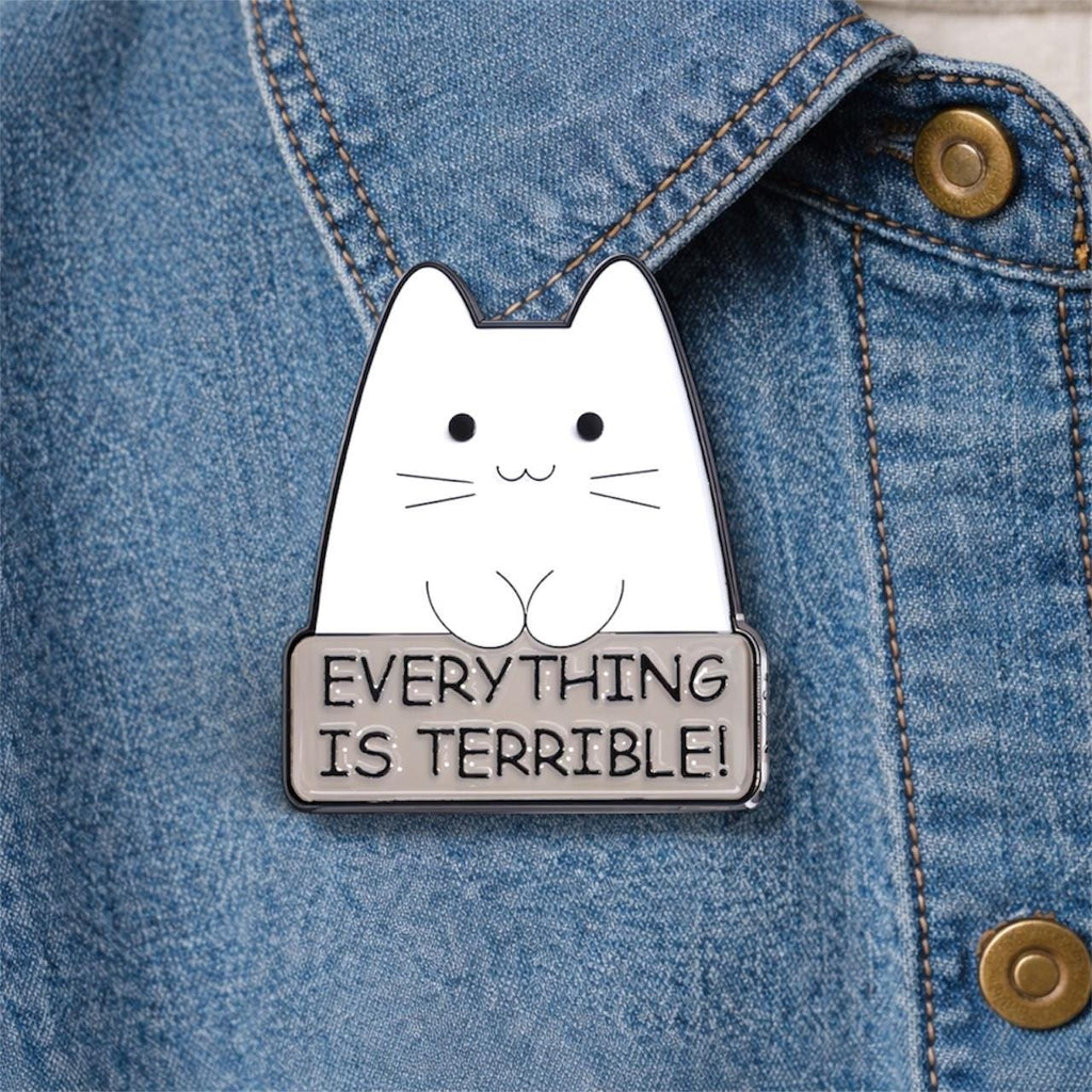 Cartoon White Nameplate Text Cat Enamel Brooch Rainbow Backpack Badge Clothing Accessories Gift