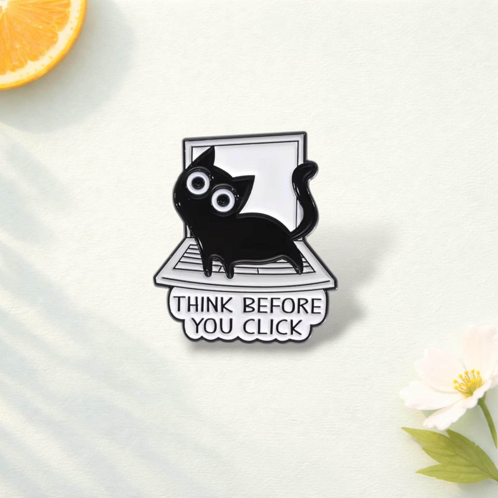 Punk Black Cat Enamel Pins Computer Cat Funny Cartoon Animal Brooches Lapel Badge Backpack Clothes Jewelry Accessories Gift