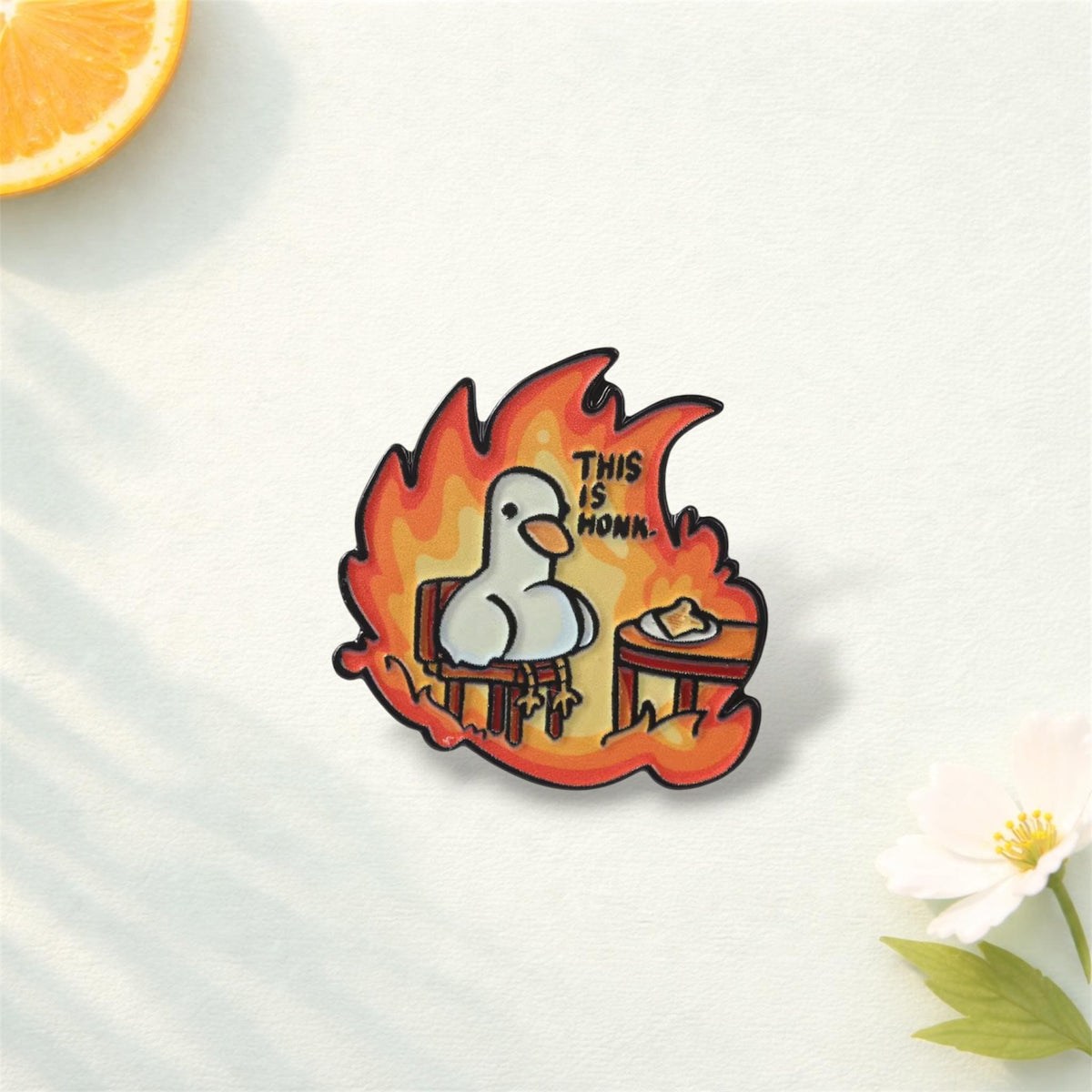 This Is Fine Goose Enamel Pin – Funny Honk Meme Cartoon Brooch – Chaotic Goose Lapel Badge – Cute Backpack Jewelry Gift