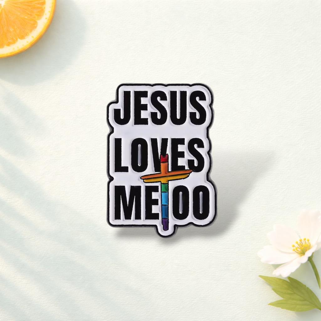 Rainbow Pride Cat Enamel Pin Jesus Loves Me Too Finger Heart Gesture Brooch Lapel Badge Jewelry Gift