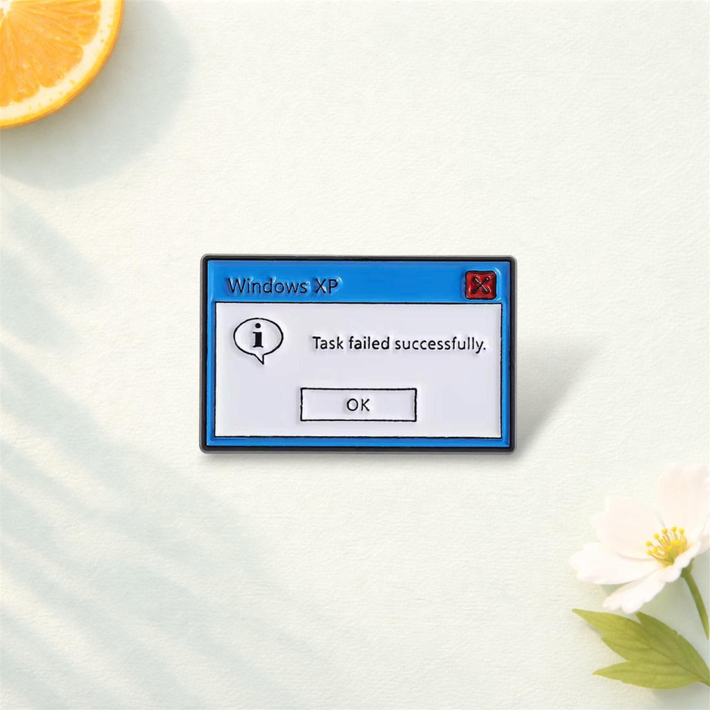 Task Failed Successfully Enamel Pin Retro Computer Error Message Brooch Funny Tech Meme Lapel Badge Jewelry Gift