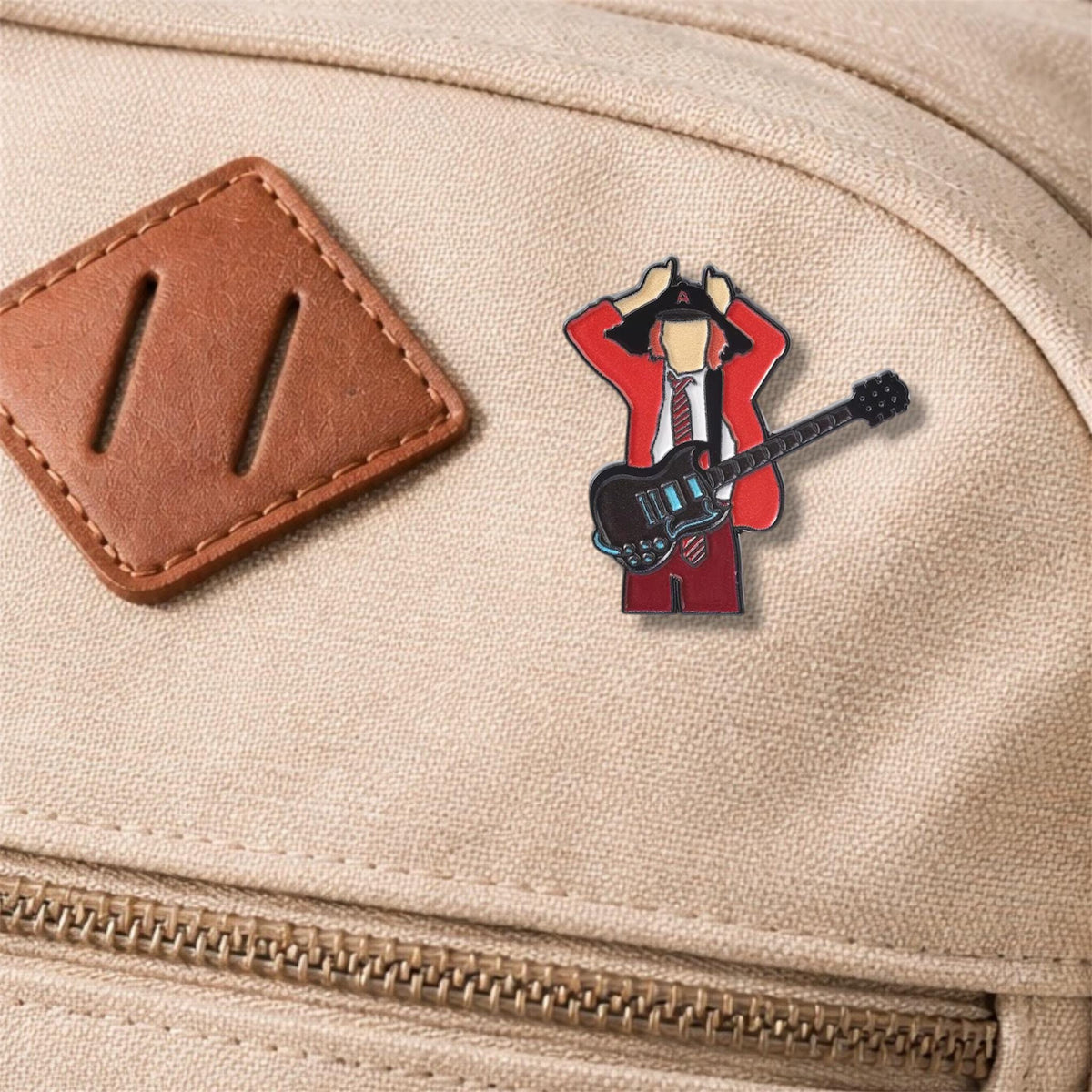 Hard Rock Schoolboy Enamel Pin – Red Guitar Music Hand Gesture Brooch – Retro Rock Band Style Lapel Badge – Music Lover Jewelry Gift