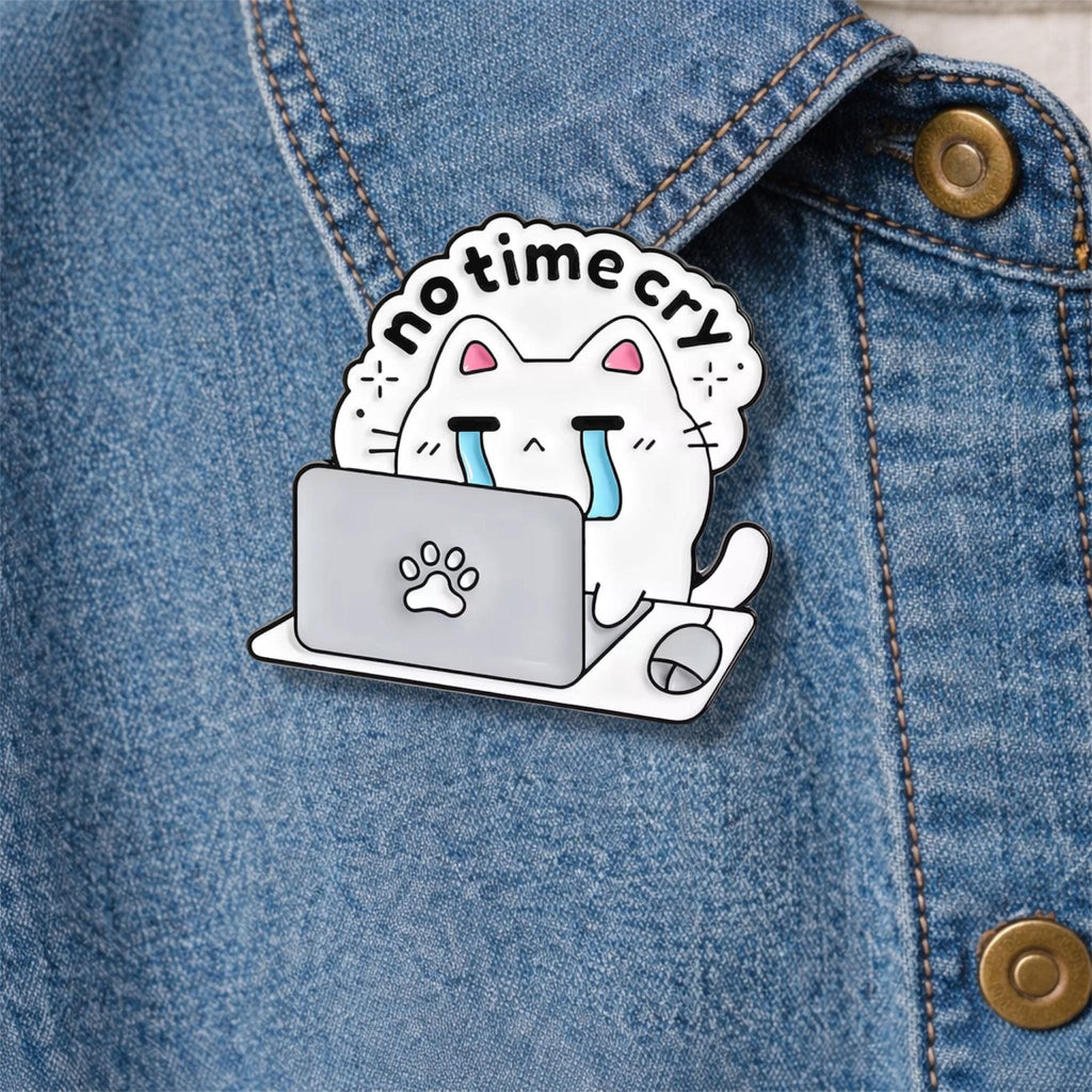 Cries in Corporate Enamel Pin Funny Cat Animal Quote No Time Cry I Hate It Here Brooch Lapel Badge