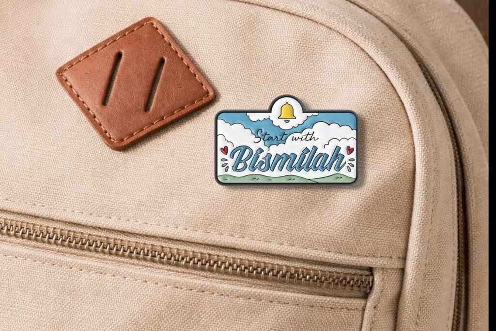 Start with Bismillah Enamel Pins Muslim Islamic Iftar Quran Quote Eid Mubarak Brooch Lapel Badge Jewelry