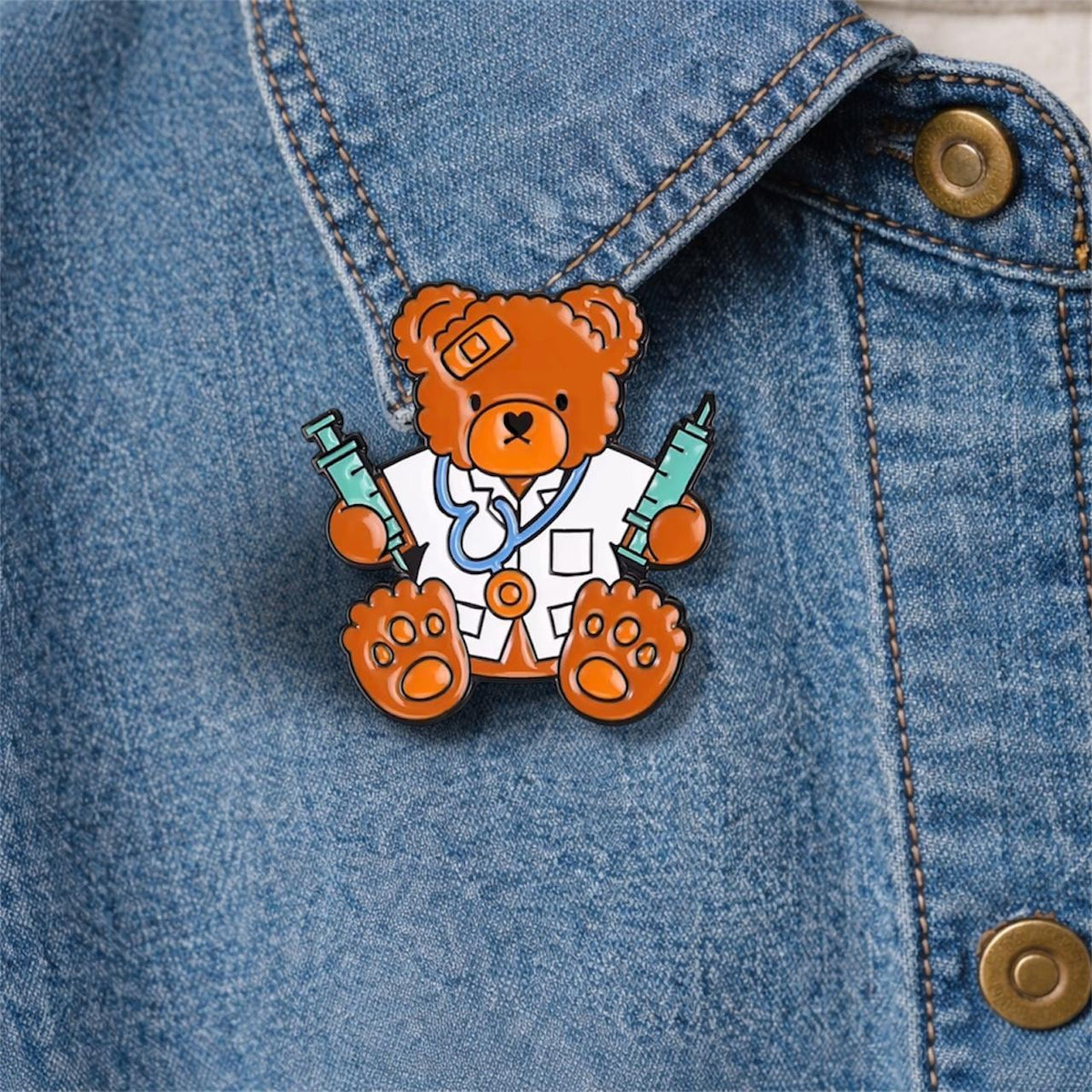 Doctor Nurse Teddy Bear Enamel Pins Medical Uniform Stethoscope Syringe Animal Lapel Brooch