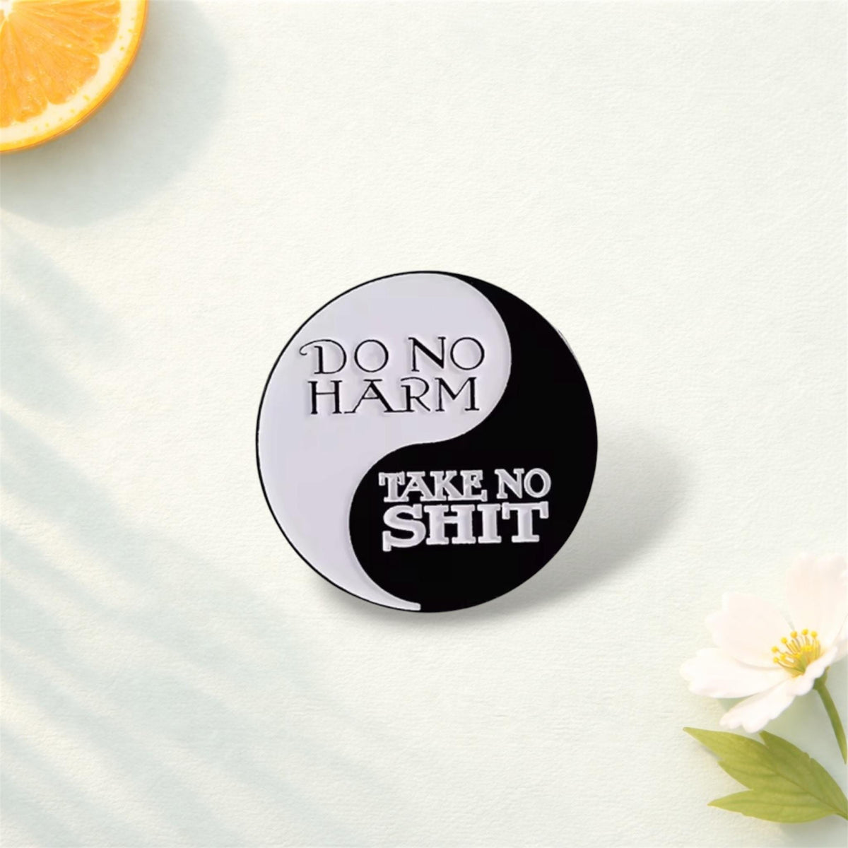 Do No Harm Enamel Pin – Yin Yang Symbol Brooch – Mental Health Awareness Lapel Badge – Spiritual Balance Jewelry Gift