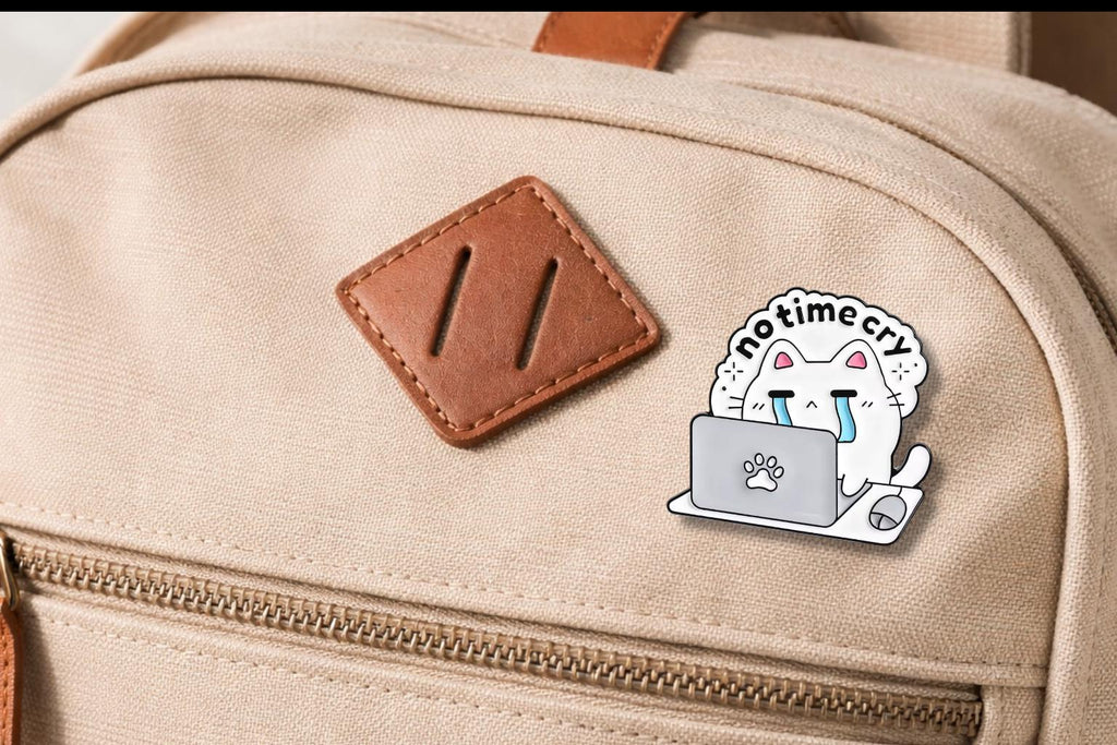 Cries in Corporate Enamel Pin Funny Cat Animal Quote No Time Cry I Hate It Here Brooch Lapel Badge