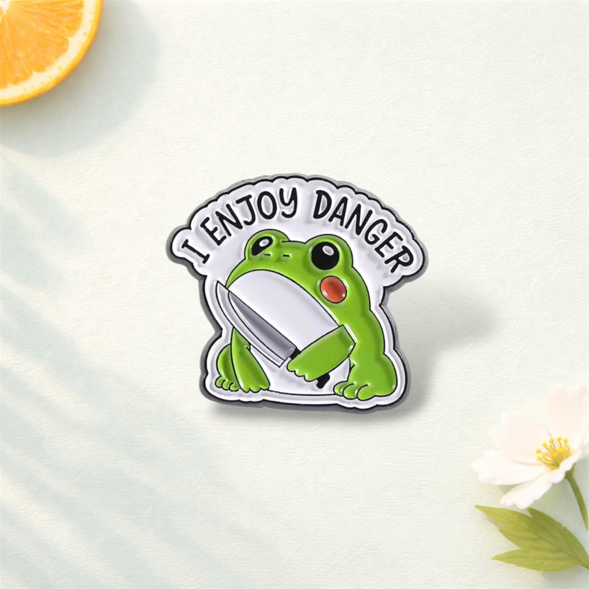 I Enjoy Danger Enamel Pin Cartoon Animal Holding Dagger Brooch Backpack Lapel Badge Jewelry Gift