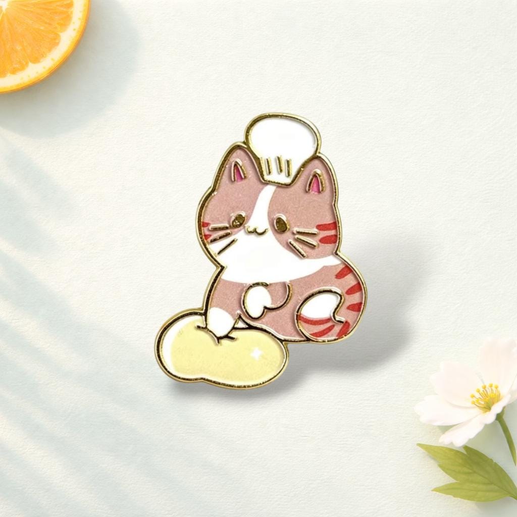 Cute Chef Cat Enamel Pin Kawaii Baker Kitten Rose Gold Plated Zinc Alloy Brooch for Wedding Engagement Gift & Clothing/Bags