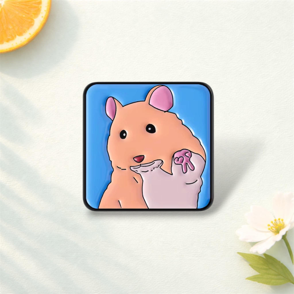 Selfie Peace Hamster Enamel Pin Funny Cartoon Mouse Animal Brooch Lapel Badge Jewelry Gift for Friends