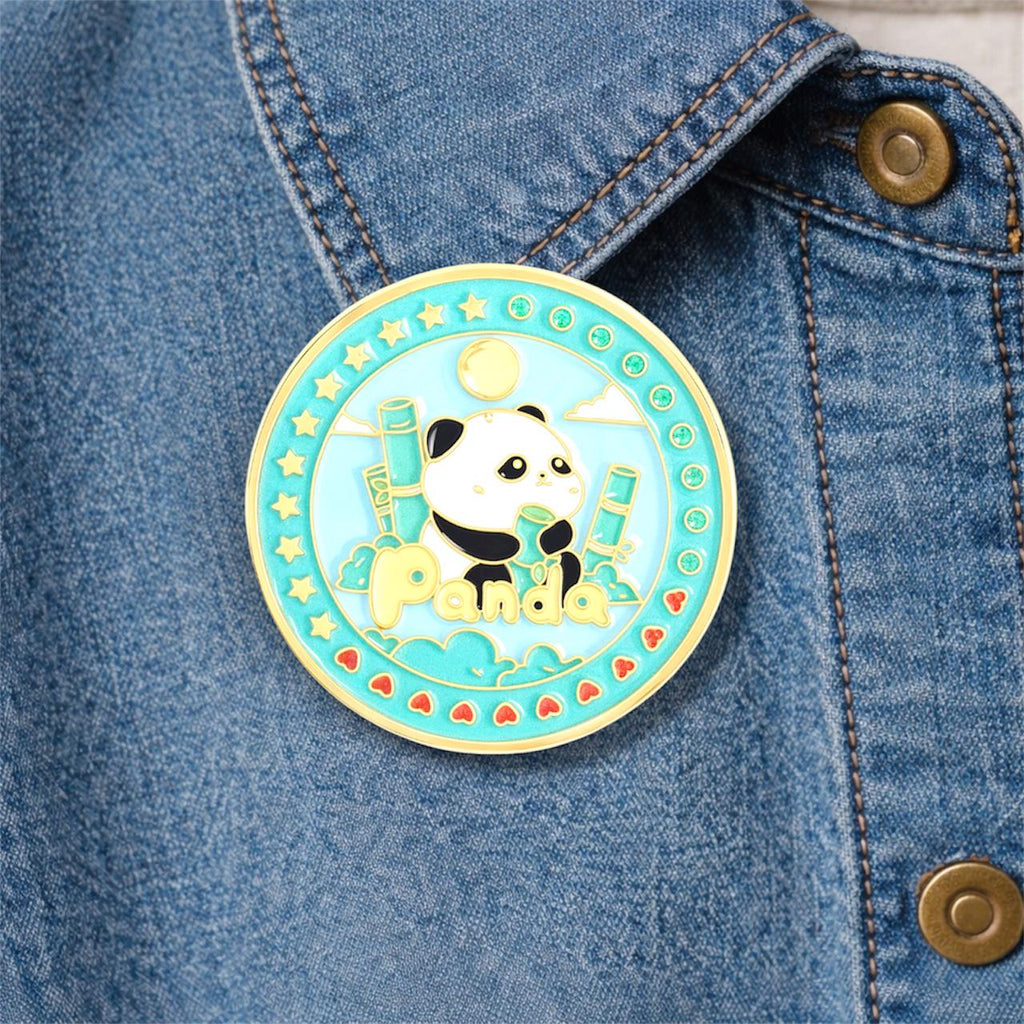 Cartoon Panda Enamel Pin Drinking Herbal Tea and Eating Bamboo Brooch Lapel Badge Cute Animal Jewelry Gift for Friends