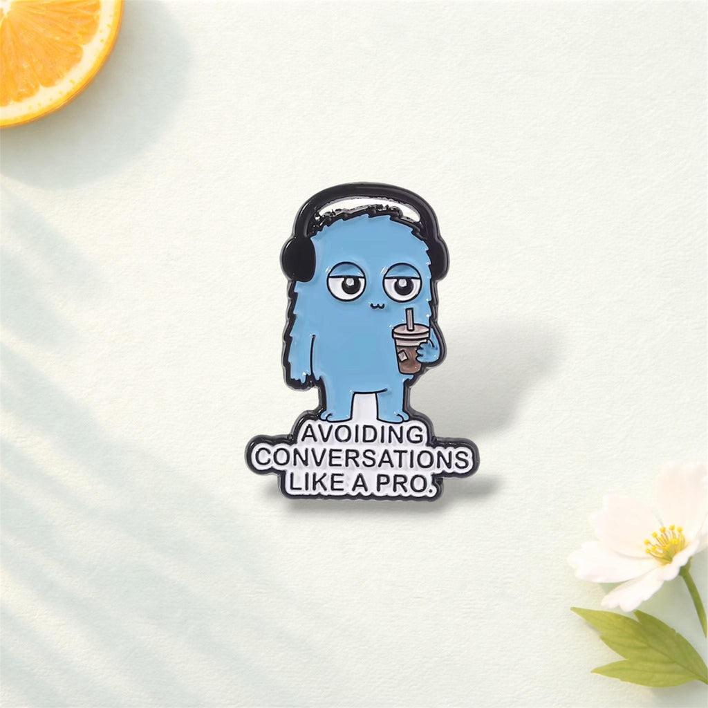 Cute Blue Monster Enamel Pin – Funny Cartoon Coffee & Music Brooch – Lapel Badge Fashion Jewelry Gift