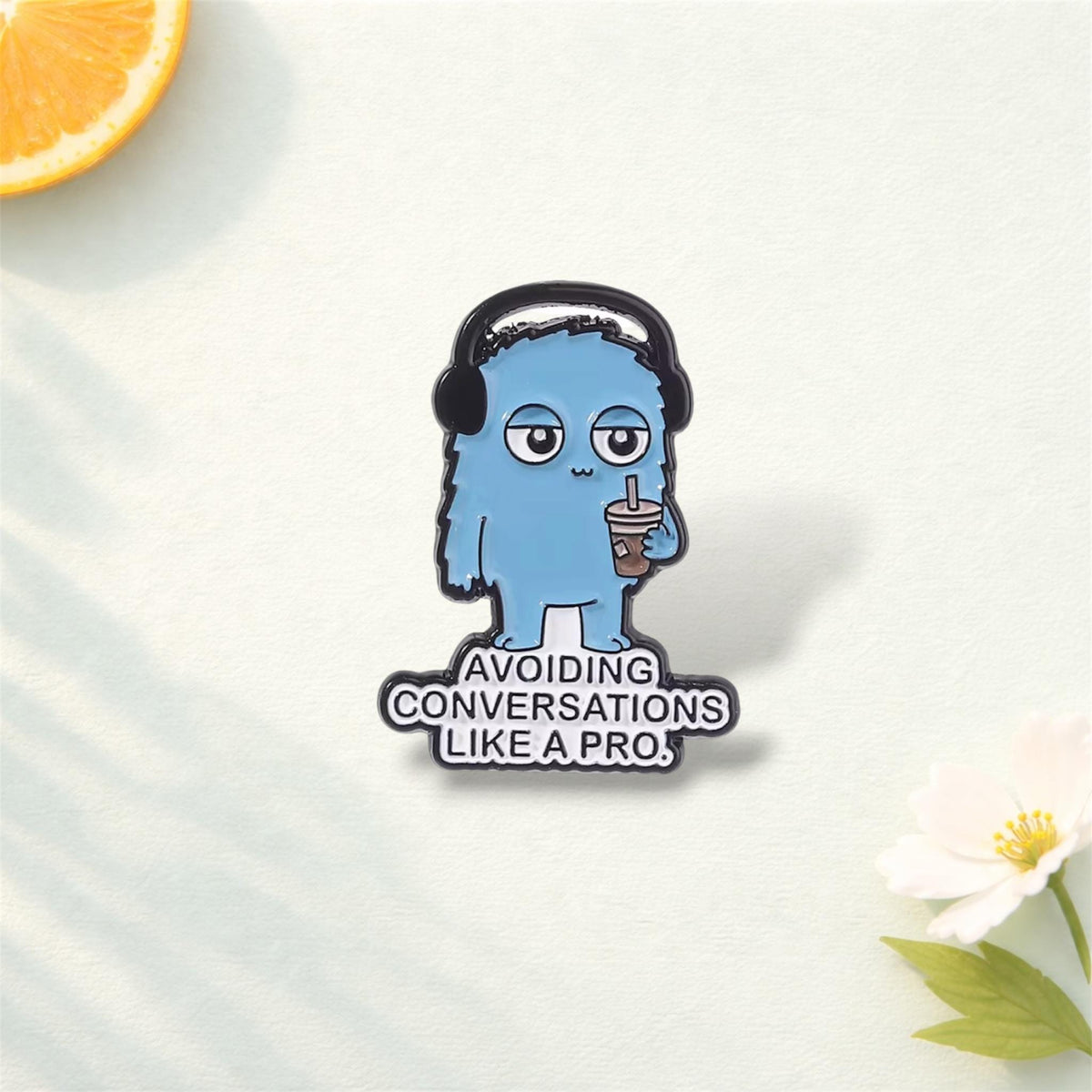 Cute Blue Monster Enamel Pin – Funny Cartoon Coffee & Music Brooch – Lapel Badge Fashion Jewelry Gift