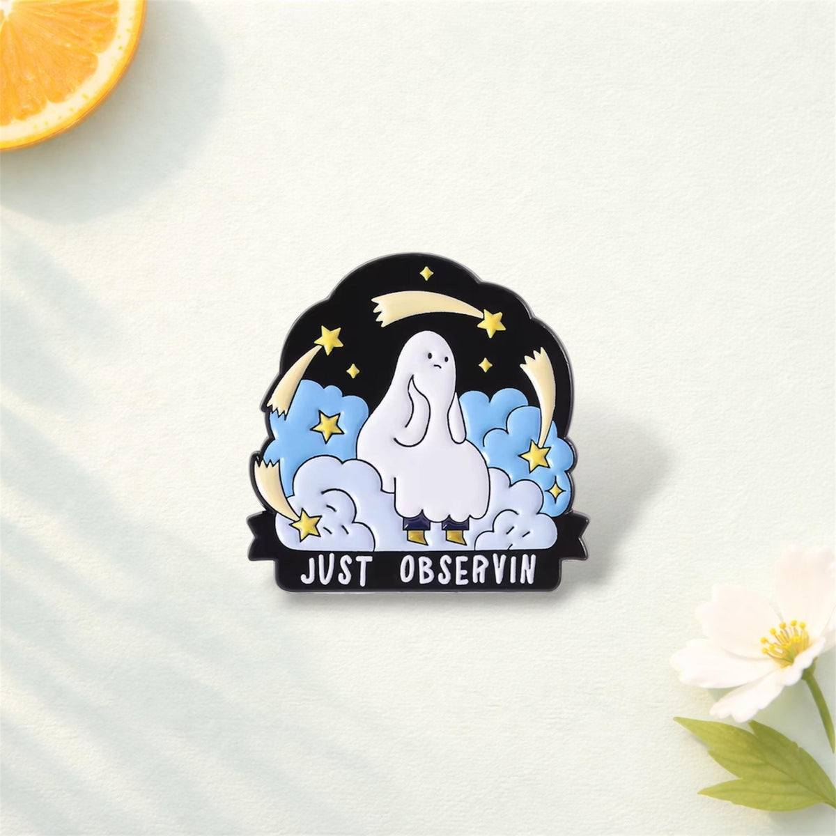 Kawaii Ghost Enamel Pin Set – Cute Cartoon Mental Health Healing Quote Brooch – Spooky Soft Enamel Lapel Badge – Aesthetic Jewelry Gift