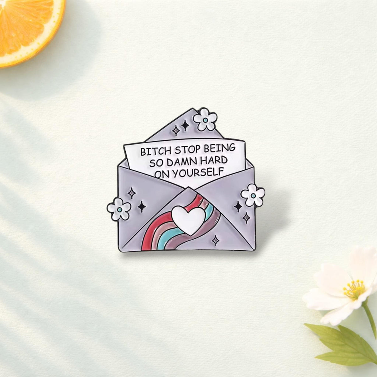 Love Yourself Enamel Pin Encouragement Quote Brooch Envelope Design Lapel Badge Jewelry Gift for Friends