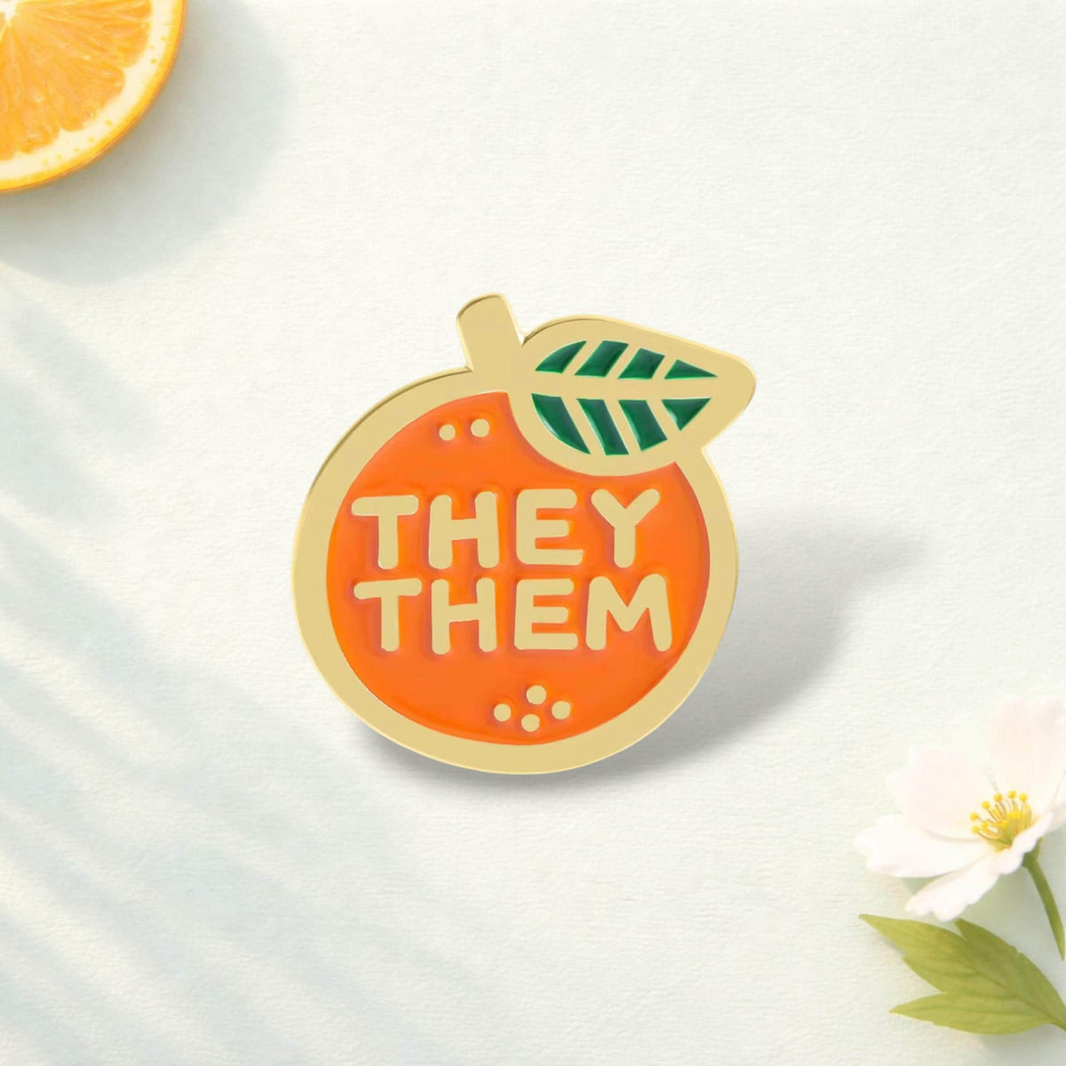 Pronoun Orange Enamel Pin They Them She Her Any Pronouns Badge LGBTQ Pride Brooch Gender Inclusive Lapel Pin Jewelry Gift