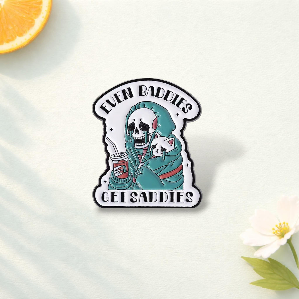 Sad but Tough Enamel Pin Gothic Skull Coffee Brooch Mental Health Quote Badge Dark Aesthetic Lapel Pin Gift for Friends