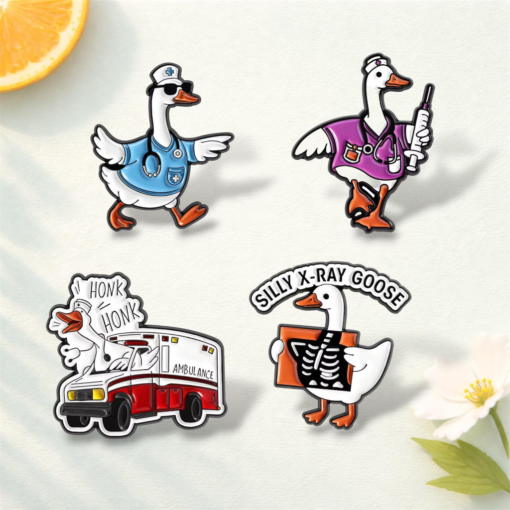 Medical Goose Brooch Enamel Pin Goose Doctor Stethoscope Syringe Silly X-Ray Goose Brooches Lapel Badge Jewelry