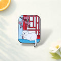 Charming Cat & Blossom - Adorned Enamel Badge. Square and Stylish. Perfect for Sprucing up Outfits at Casual Events