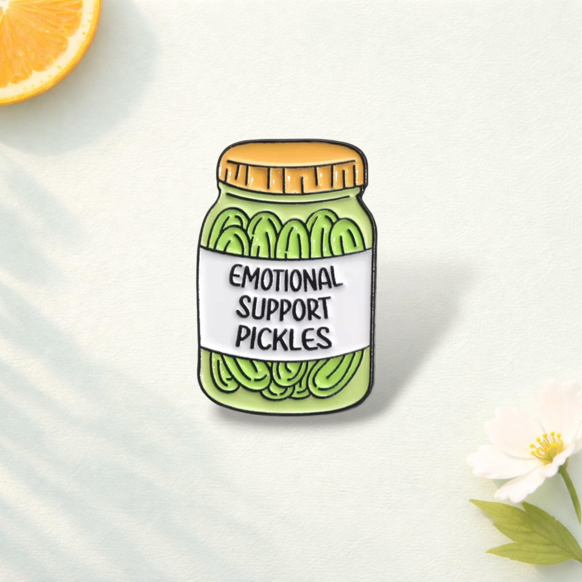 Cucumber Pickles Enamel Pin – “Peace Love Pickles” Funny Pickle Bottle Brooch – Food Lover Lapel Badge Backpack Jewelry Gift