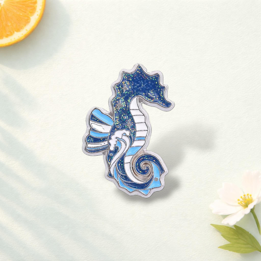 Glitter Starry Ocean Animal Enamel Pin Whale Orca Seahorse Brooch Cute Sea Life Badge Backpack Decoration Gift