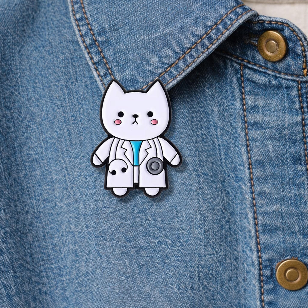 Medical Cat Enamel Pin – Cute Kitten in Doctor Coat Brooch – Funny Nurse Doctor Cat Lapel Badge – Veterinary & Healthcare Gift Jewelry