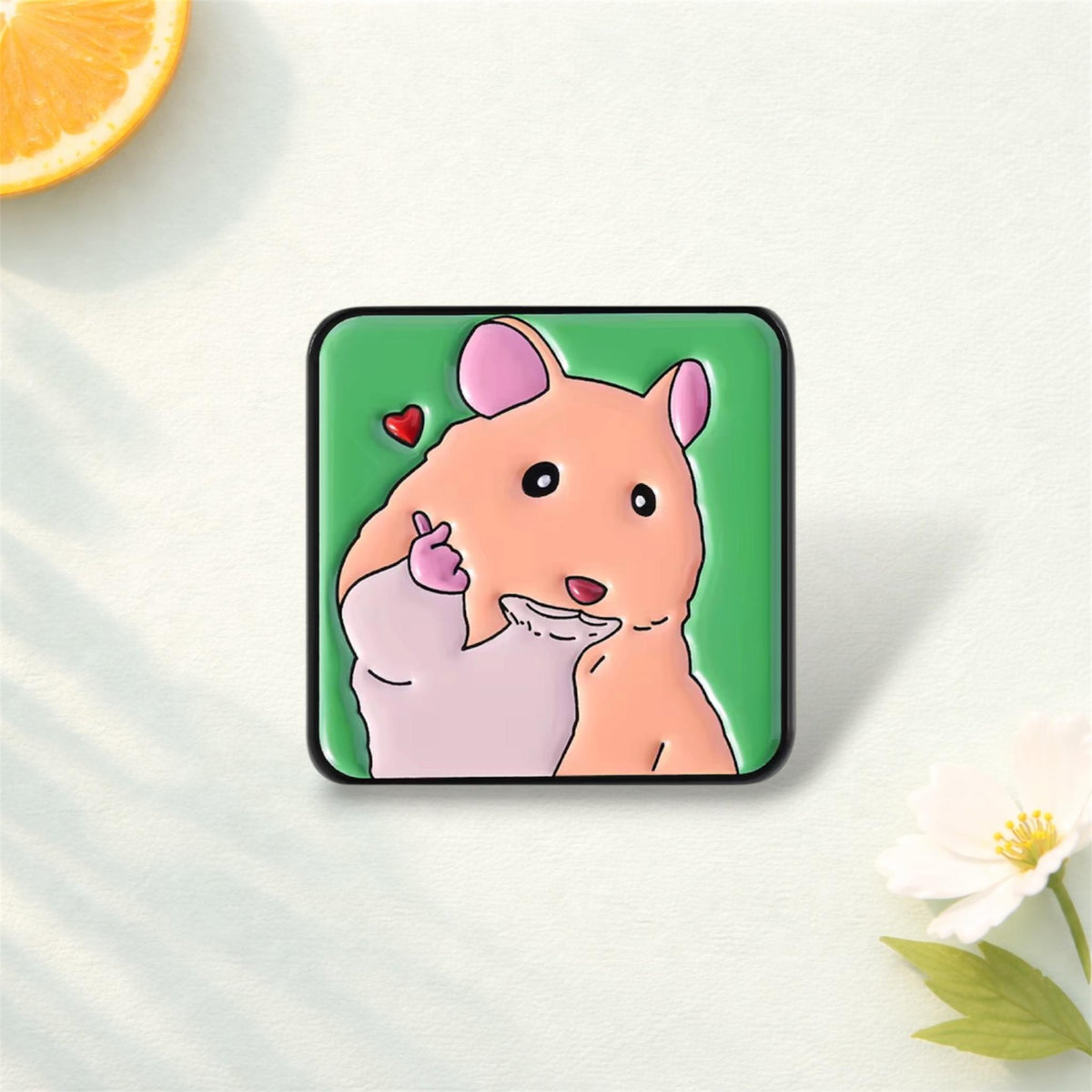 Selfie Peace Hamster Enamel Pin Funny Cartoon Mouse Animal Brooch Lapel Badge Jewelry Gift for Friends