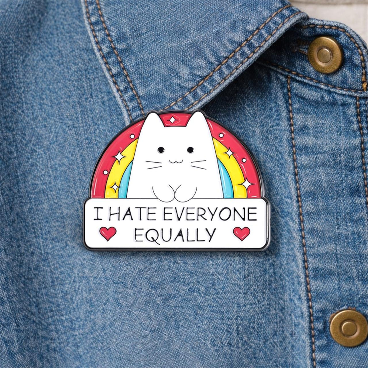 Cartoon White Nameplate Text Cat Enamel Brooch Rainbow Backpack Badge Clothing Accessories Gift
