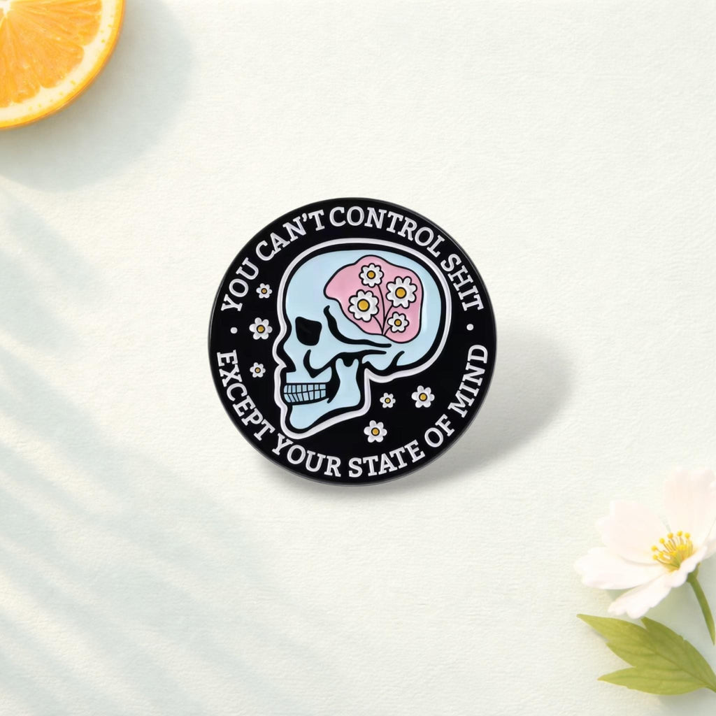 Gothic Skull “Kinda Emotional” Enamel Pin – Punk Skeleton Flower Sad to the Bone Brooch – Lapel Badge