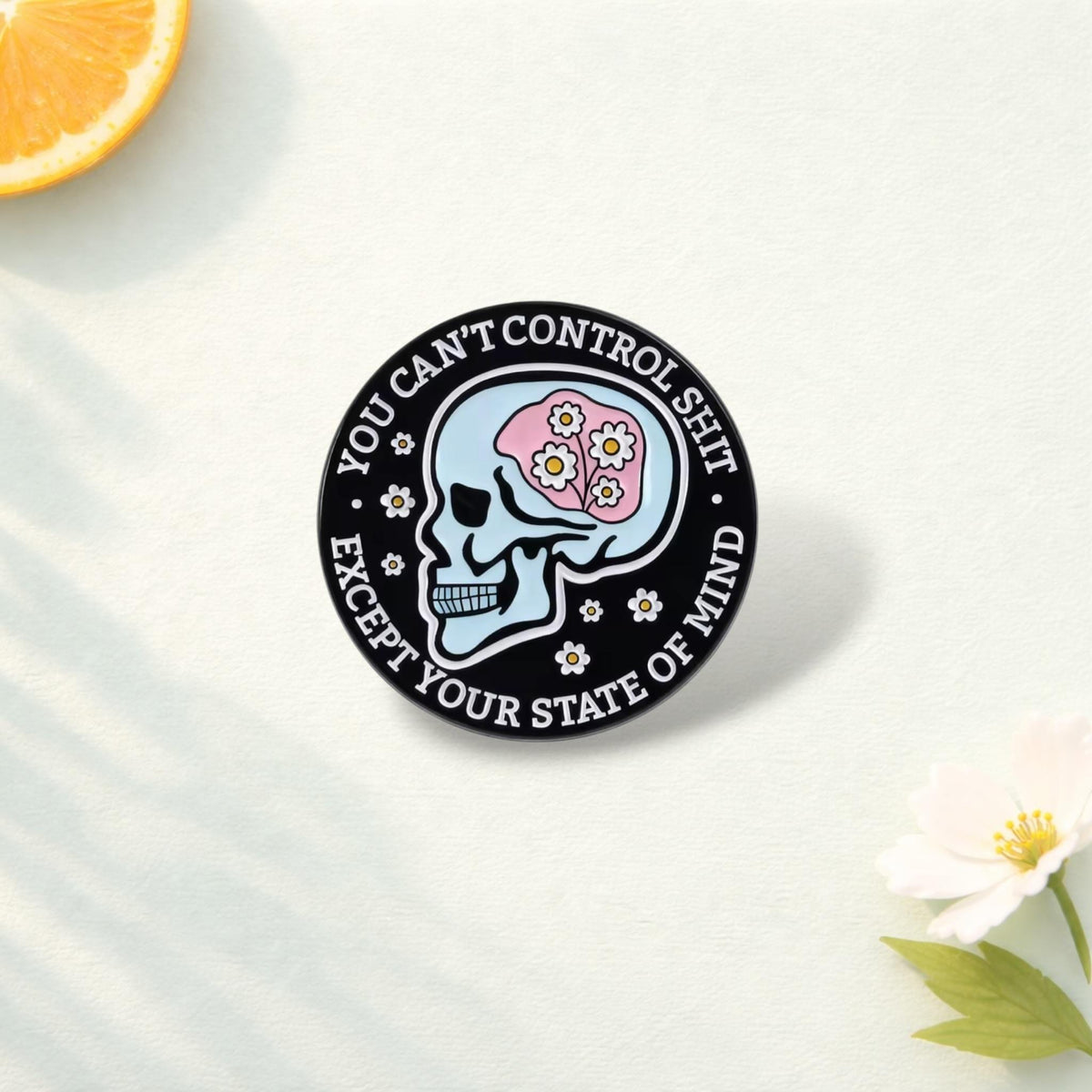Gothic Skull “Kinda Emotional” Enamel Pin – Punk Skeleton Flower Sad to the Bone Brooch – Lapel Badge