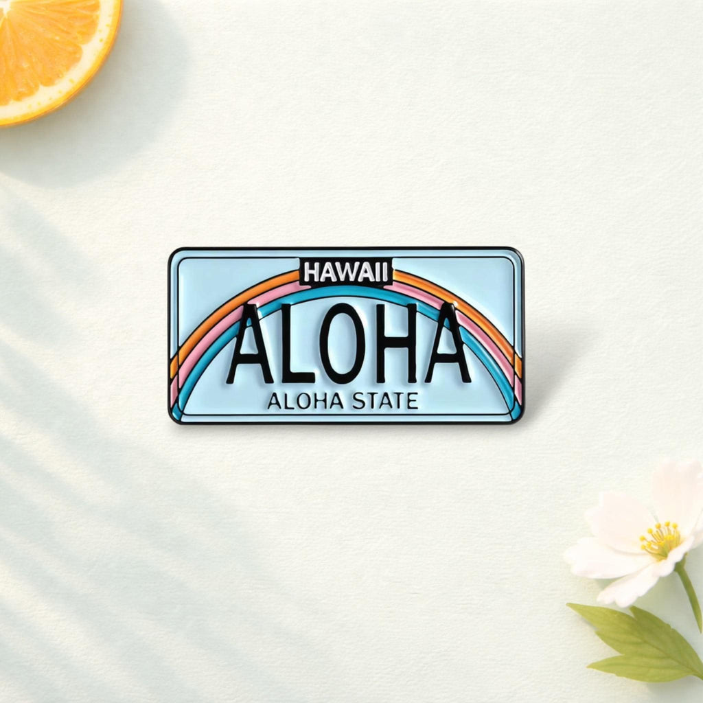 ALOHA Hawaii License Plate Enamel Pin Island Scenery Shark Brooch Lapel Badge Backpack Jewelry Gift for Friends