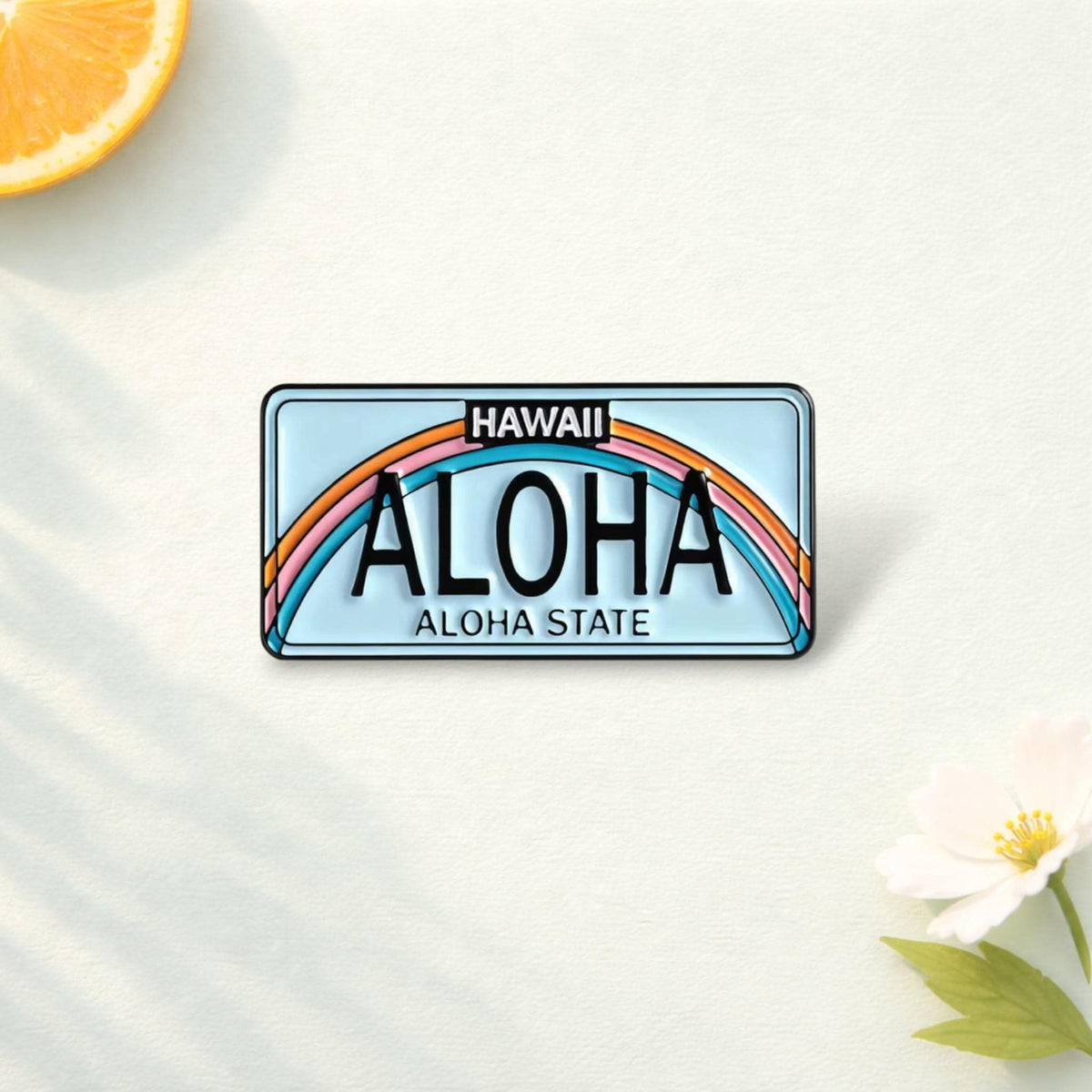 ALOHA Hawaii License Plate Enamel Pin Island Scenery Shark Brooch Lapel Badge Backpack Jewelry Gift for Friends