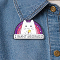 Cartoon White Nameplate Text Cat Enamel Brooch Rainbow Backpack Badge Clothing Accessories Gift