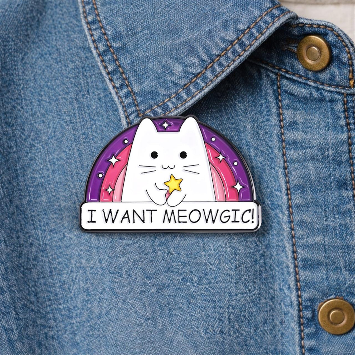 Cartoon White Nameplate Text Cat Enamel Brooch Rainbow Backpack Badge Clothing Accessories Gift