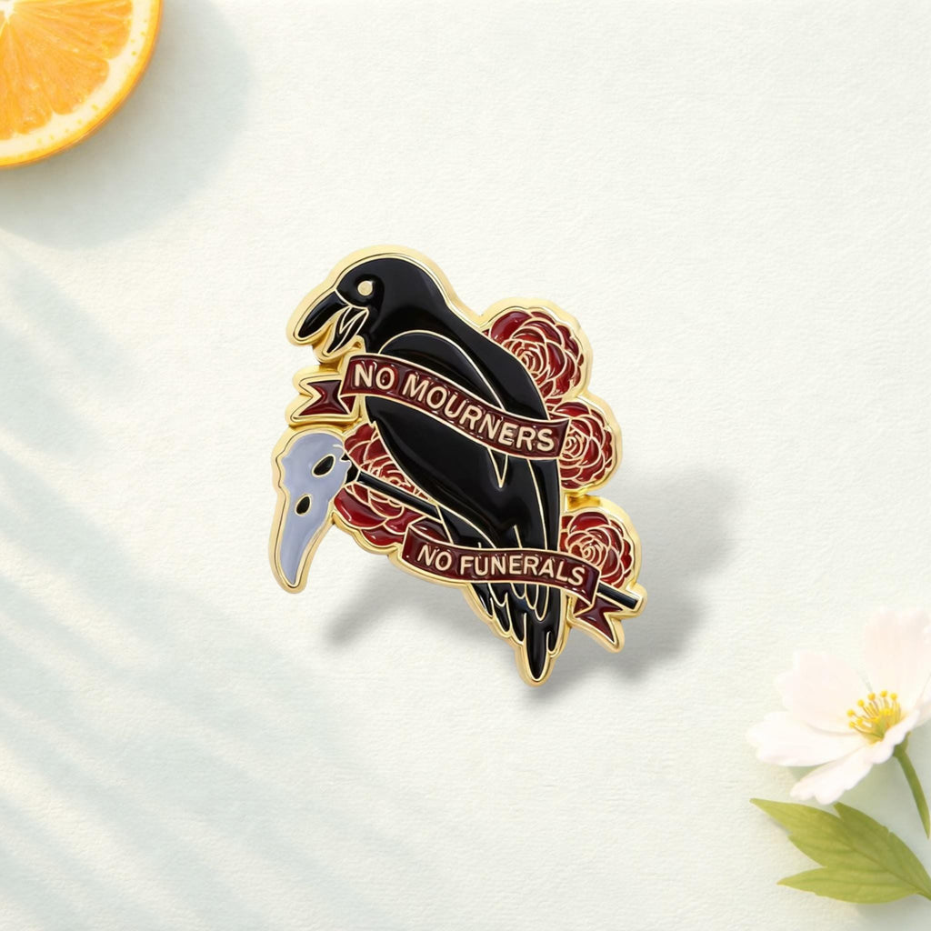 Six of Crows Enamel Pin No Mourners No Funerals Red Rose Crow Brooch Fantasy Book Lover Gift Grishaverse Inspired Lapel Badge