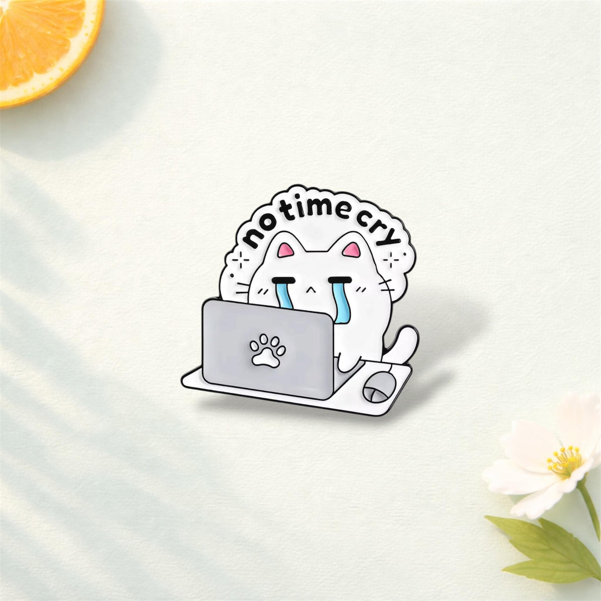 Cries in Corporate Enamel Pin Funny Cat Animal Quote No Time Cry I Hate It Here Brooch Lapel Badge