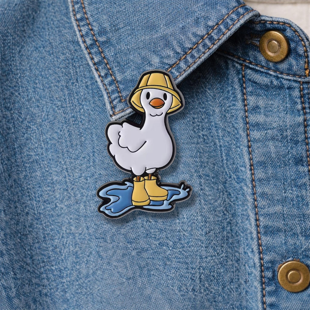 Cartoon Duck Enamel Pin Wearing Rain Boots Brooch Funny Puddle Scene Lapel Badge Jewelry