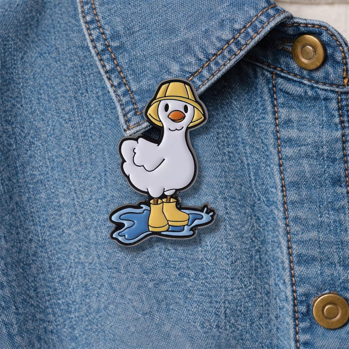 Cartoon Duck Enamel Pin Wearing Rain Boots Brooch Funny Puddle Scene Lapel Badge Jewelry