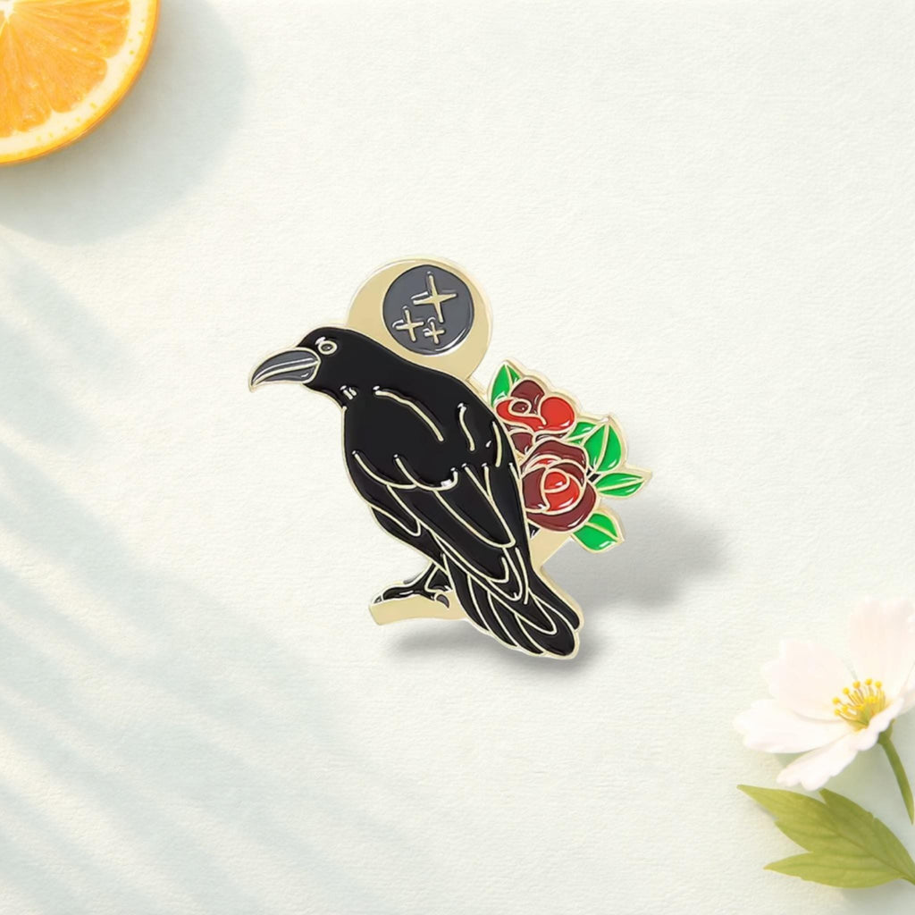 Crow Skull Rose Enamel Pin Gothic Crow Brooch Cartoon Bird Badge Punk Jewelry Lapel Pin Clothes Backpack Accessory Gift